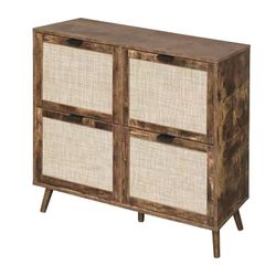 Shoe Cabinet with Flip Drawers - Rattan Shoe Cabinet Storage for Entryway, Rustic Narrow Hidden Shoe