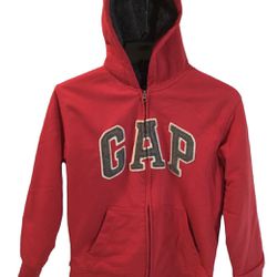 Gap Kids Lined Full Zip Up Hooded Jacket, Red/front Logo, Sz L(10), Pre-owned