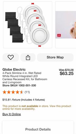 Globe Electric  4” Recessed Lighting 4-Pack