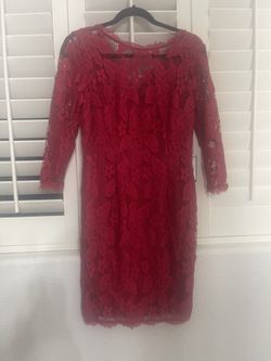 Adrianna Papell Long Sleeve Red Lace Cocktail Dress 