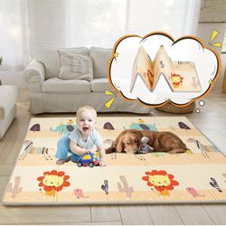 Extra Large Baby Play Mat,79" x 71", Anti Slip Non Toxic, Waterproof Reversible- Animal 