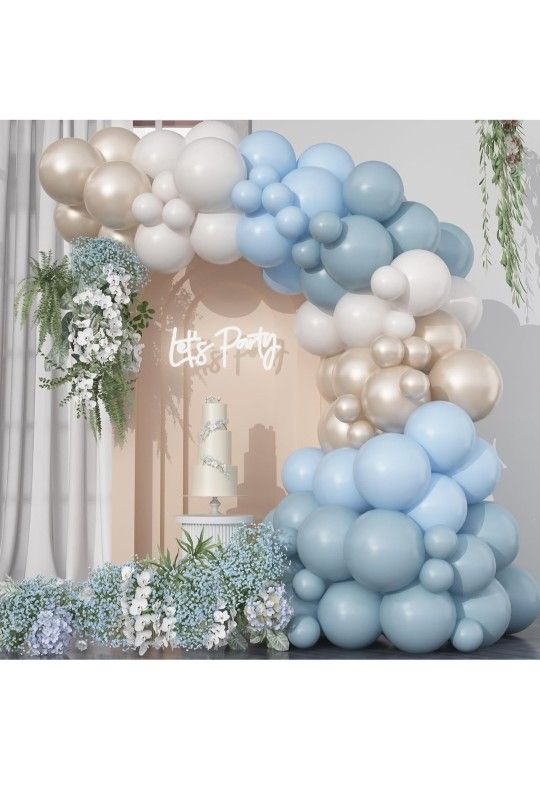 150Pcs Dusty Baby Blue Balloon Arch Garland Kit Sand White Slate Fog Pastel Baby
