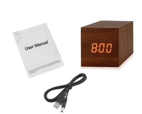 LED Wooden Alarm Clock Squared 2.4”