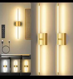 SyncGlow Battery Operated Wall Sconces Set of Two, 10000mAh Rechargeable Wall Lights with Remote Control, 360ยฐ Rotate Dimmable Gold LED Cordless Lamps