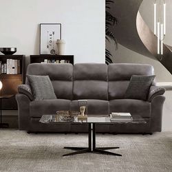 💎DARK GRAY LEATHERETTE SOFA MANUAL RECLINER GLIDER COUCH💎