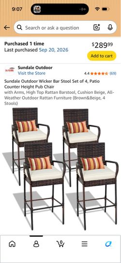 Wicker Bar Stool Set of 4