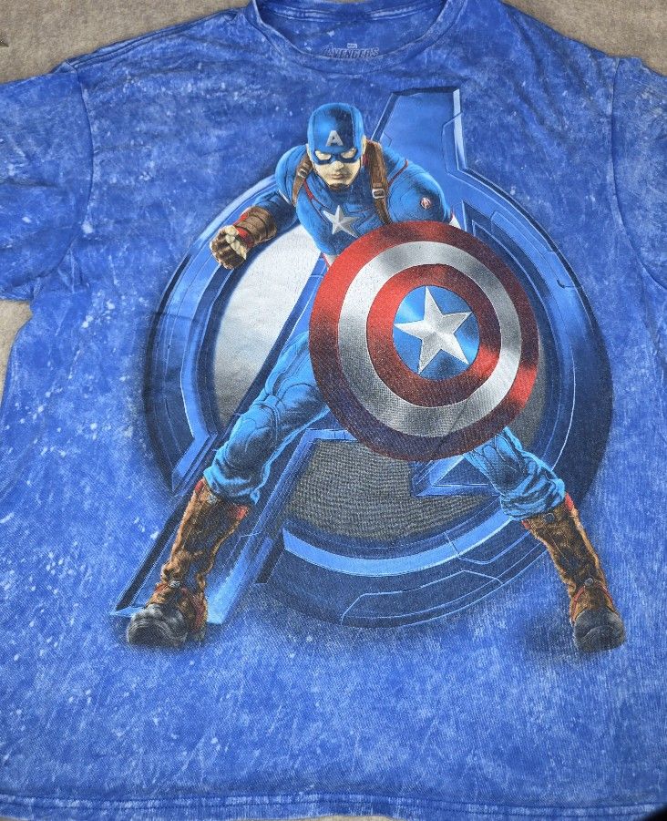 Marvel Captain America Avengers Age of Ultron Graphic TShirt Men's Blue XL