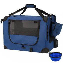 Prutapet Large Cat Carrier 24"x16.5"x16.5" Portable Dog Crate for Small Medium Dogs Collapsible Traveling Pet Crate with Collapsible Bowl