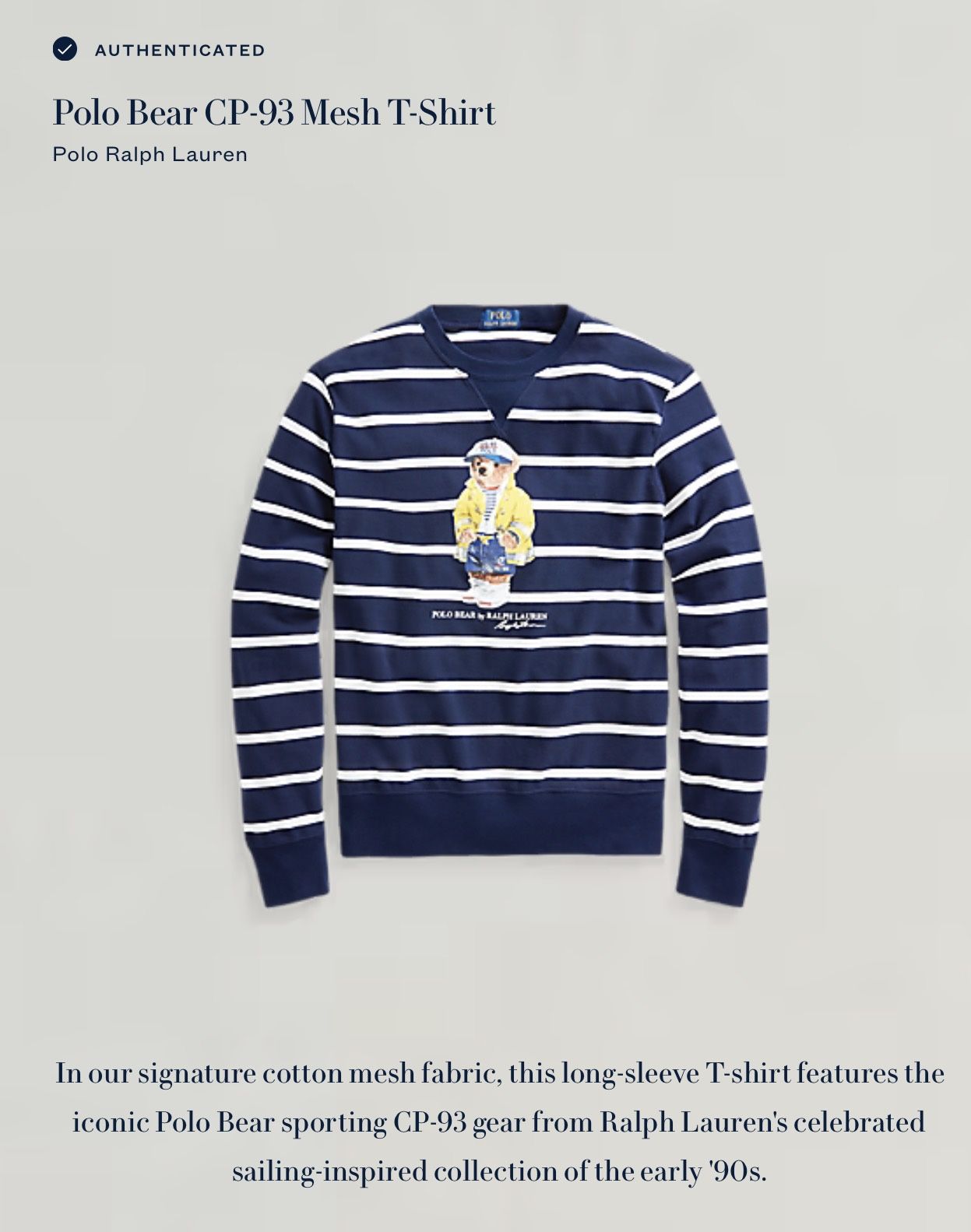 Polo Ralph Lauren Polo Bear CP-93 Mesh Navy Blue White Strip Long Sleeve T-Shirt Size 2XL