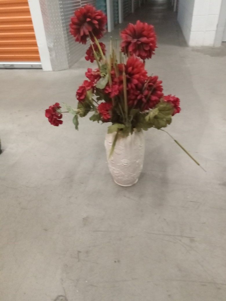 White Vase With Gold Trim Flowers