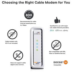 ARRIS SURFboard SB8200 DOCSIS 3.1 Cable Modem , Approved for Comcast Xfinity, Cox, Charter Spectrum, & more , Two 1 Gbps Ports , 1 Gbps Max Internet S