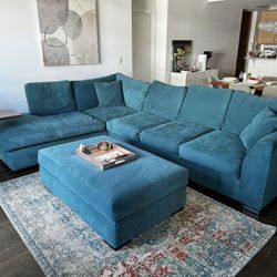 Teal Velvet L shaped couch