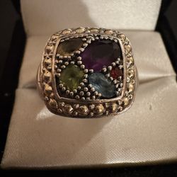Effy 18k Yellow Gold Sterling Silver Multicolor Multi Gemstone Ring Size 7