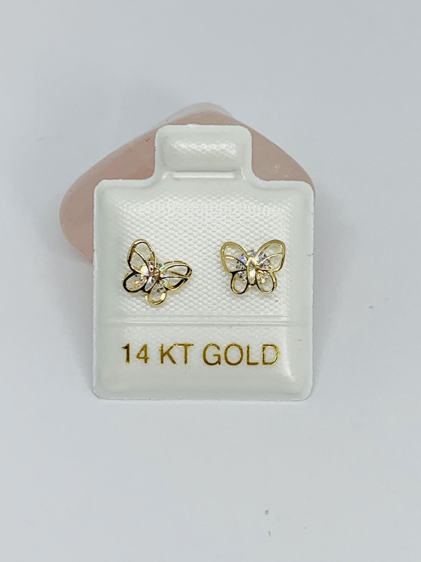 Real 14k Gold Earrings Butterfly Studs White Cubic Zirconia New Jewelry Aretes de Mariposa