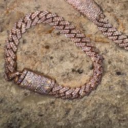 14k rose gold and natural diamonds cuban bracelet 