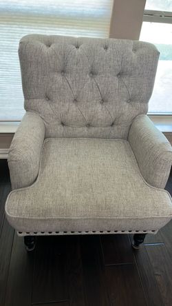 Gray Tufted Accent Chair with Nailhead Trim