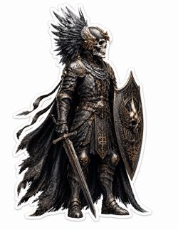 Dark Fantasy Skeleton Knight Sticker Ornate Skull Warrior Gothic Fantasy