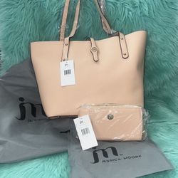 NWT Jessica Moore Peachy Tote and Matching Wristlet Double Zip Wallet