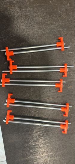 Metal Tent Stakes with Orange Caps – Set of 8