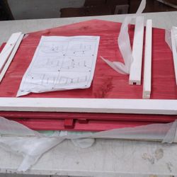 vidaXL Lawn Mower Garage House - Red/White Firwood - Outdoor - from Rain and UV-BRWH-B09M71BY66