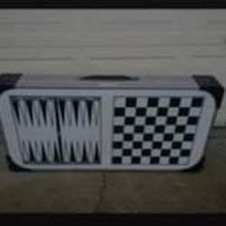 Coleman portable kitchen aluminum folding table with sink, Camping checkers,backgammon game table.This is a used table, still great condition,  needs 