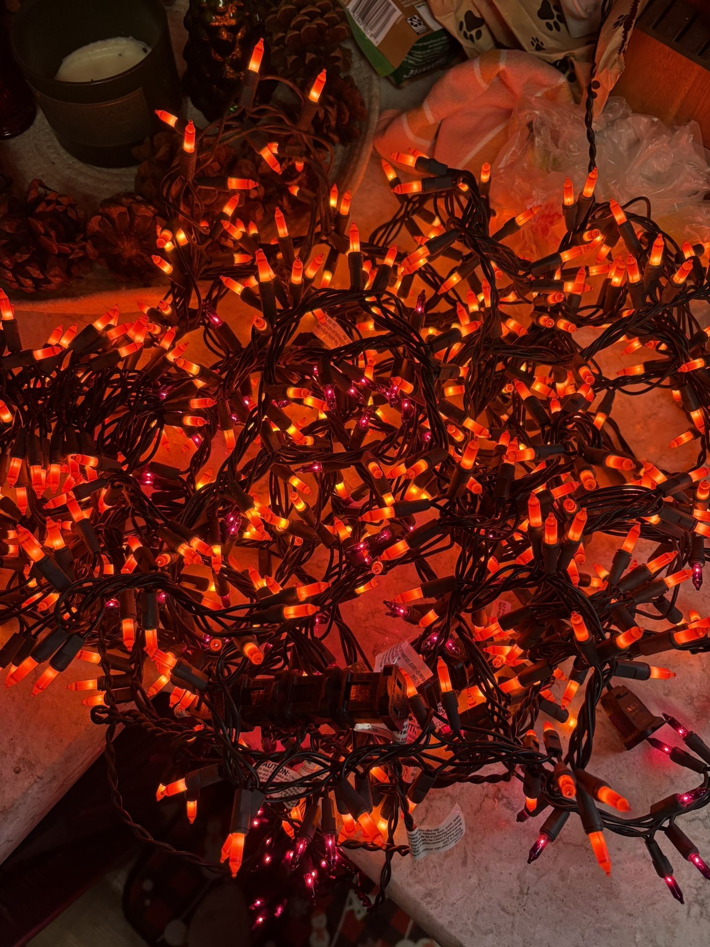 Halloween lights (3 orange, 1 purple) 