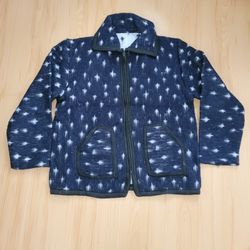 Mexican Poncho Jacket Blanket Serape Blue And White Large