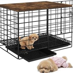 24 Inch Small Dog Crate - Indoor Puppy Kennel with Training Tray, Wooden Top & Thickened Metal Wire, Dog Cage for Small Dogs & Puppies Under 20 lbs, D