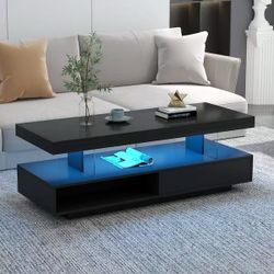 ❤️‍🔥 51.2 in. W x 19.7 in. D x 17.9 in. H Black Linen Cabinet with LED Coffee Table