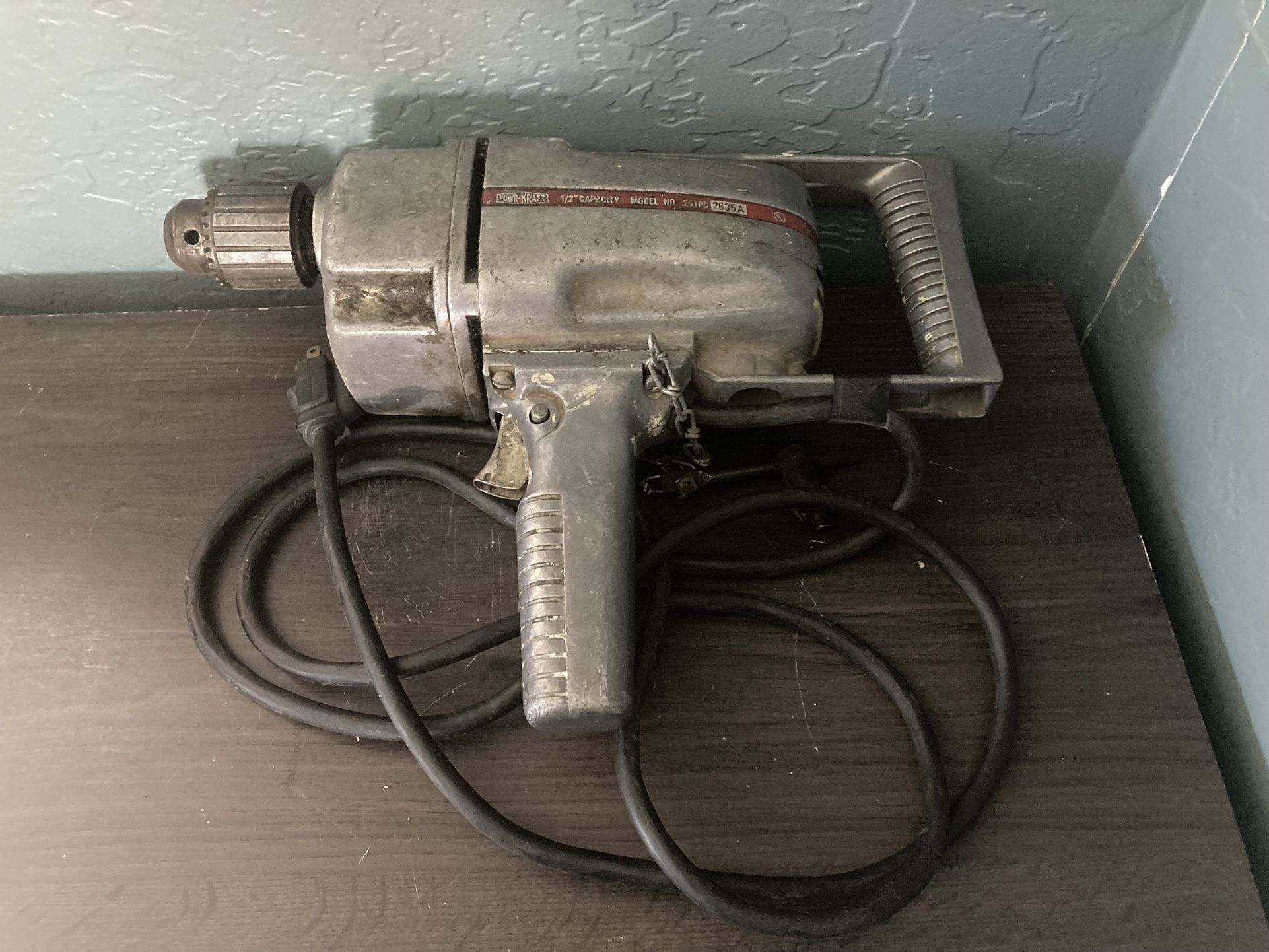 Vintage Industrial 1/2” “POWR-KRAFT” Heavy Duty Power Drill. Pre Owned/ Works.