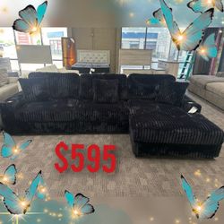 Black corduroy 3 pc modular sectional set with cup holders 