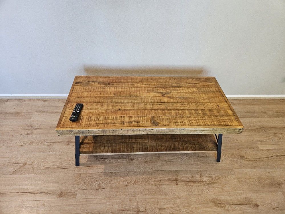 Rustic Wooden Coffee Table with Metal Frame