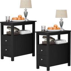 New Set of 2 End Table/Nightstands w/ Drawers, 2 Tiers Storage Shelf, Black or Brown