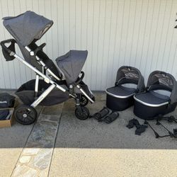 Uppababy Vista Double Stroller With 2 Bassinets, Lots Of Accessories