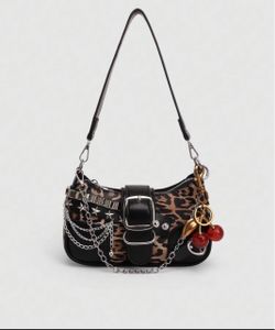 Leopard Print Shoulder Bag with Chain Detail