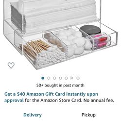 Clear Acrylic Cosmetic Organizer with Pull Out Makeup Storage Drawer with Tissue Box Dispenser