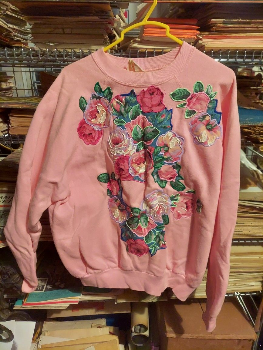 Vintage 1990s Handpaintwd Pink Rose Sweatshirt