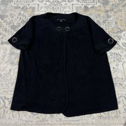 Banana Republic Black Open Front Button Short Sleeve Sweater Top Size M  