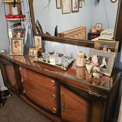 Antique bedroom set with end tables and triple dresser