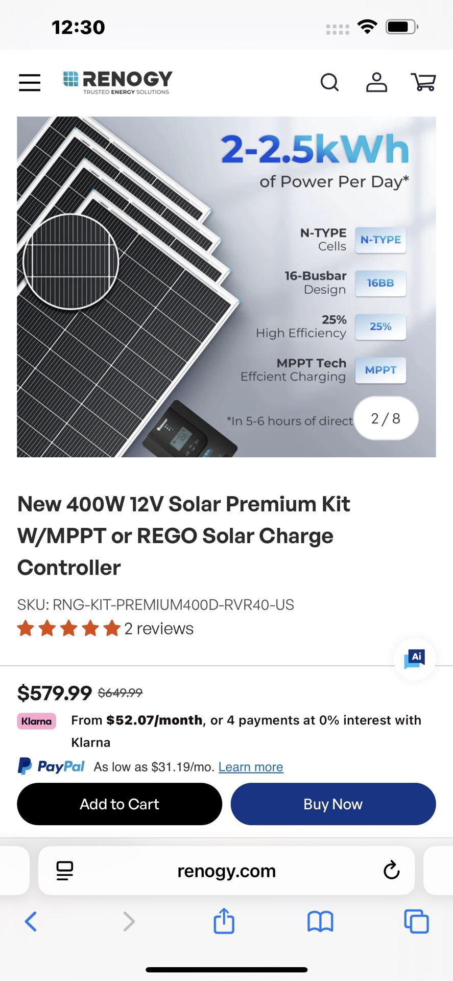 Renogy Solar Panel 400w Kit
