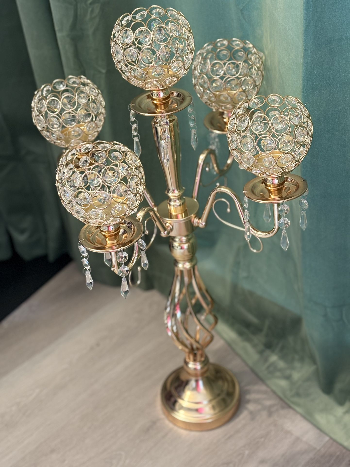 4 Pcs 5 Arm Crystal Candelabra Centerpieces for Tables 27 Inch Tall Crystal Candle Holders Bowl Cand