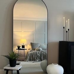 Oversized Full Body Length Arch Metal Framed Black Floor Mirror