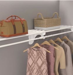 NEW! EZ SHELF Closet Shelf with Hanging Rod 28-48” Expandable, White, Closet Shelves Strong