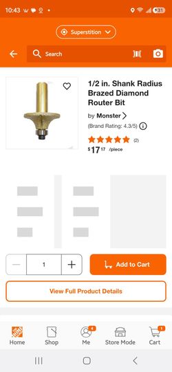 Diablo half inch diamond router bit 3/16 diameter