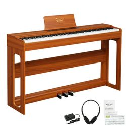 Glarry 88 Keys Full Weighted Keyboards Digital Piano with Furniture Stand, Brown