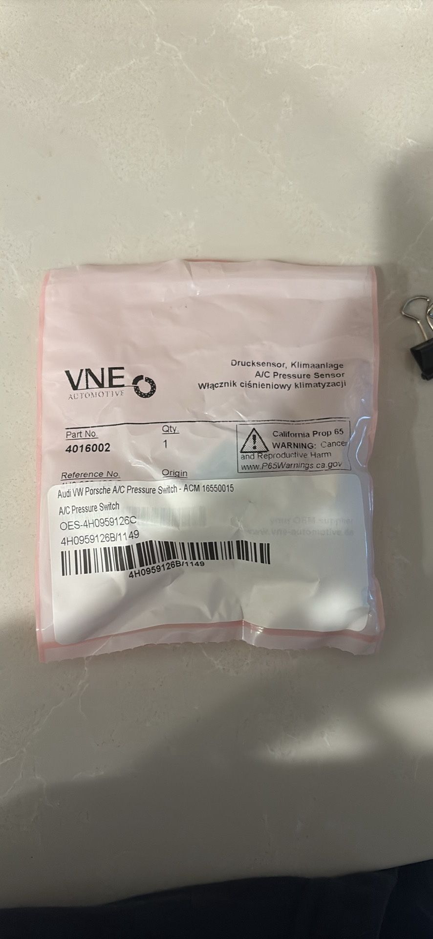 Audi A/C Pressure Switch