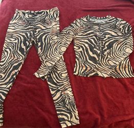 Brown Sheer Mesh Zebra Print Long Sleeve Top 2Pcs
