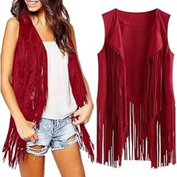 Vest 70s Hippie Sleeveless Rivets Fringe Vest Waistcoat Jacket Cowgirl Outfits