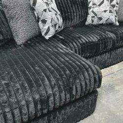 Black Sectional with Chaise and Pillows