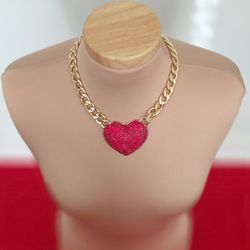 Red/Gold Heart BLING Statement Necklace!